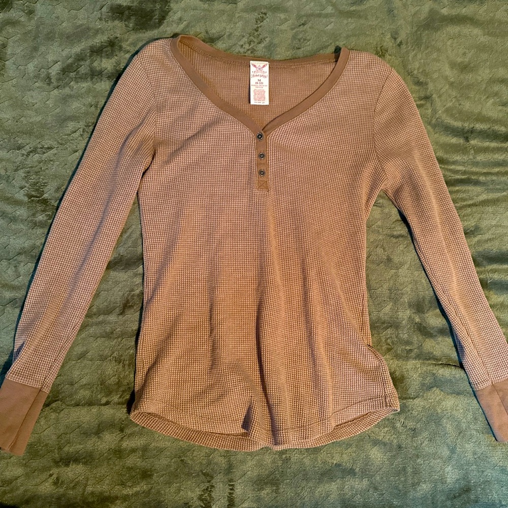Brown waffle texture long sleeve